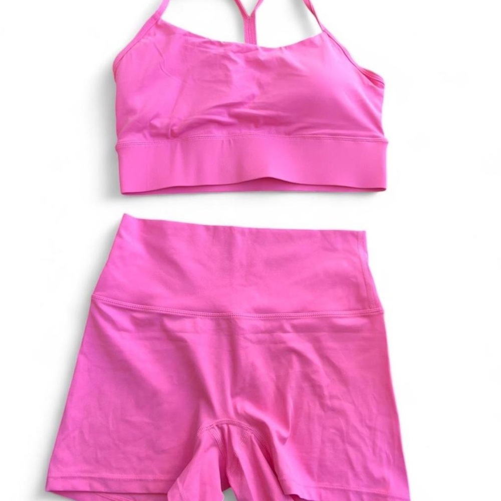 Pink Sports Bra and Shorts Set